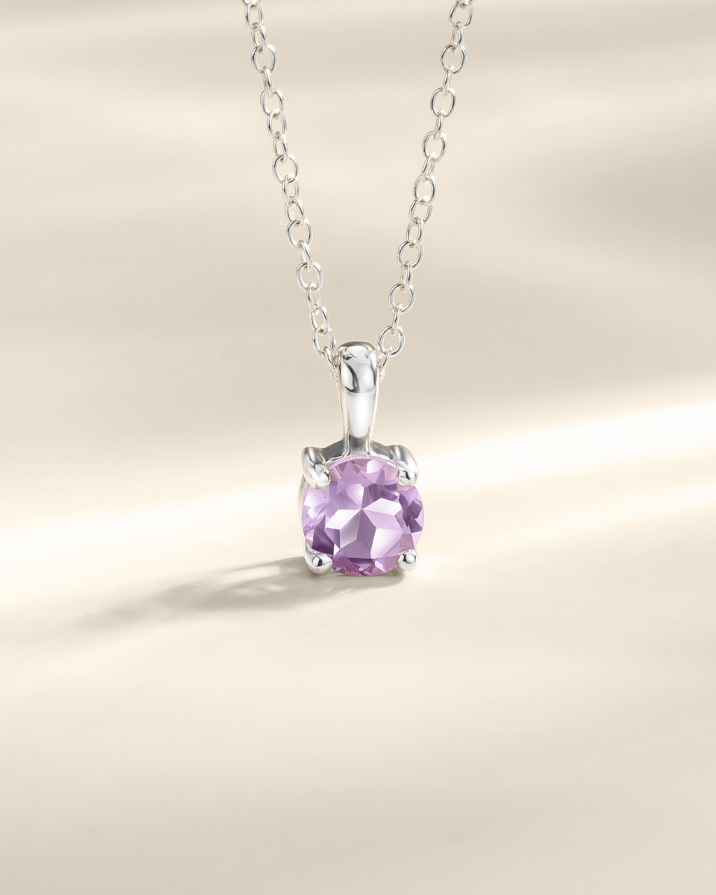 Lavender Amethyst Solitaire Pendant Necklace in Sterling Silver