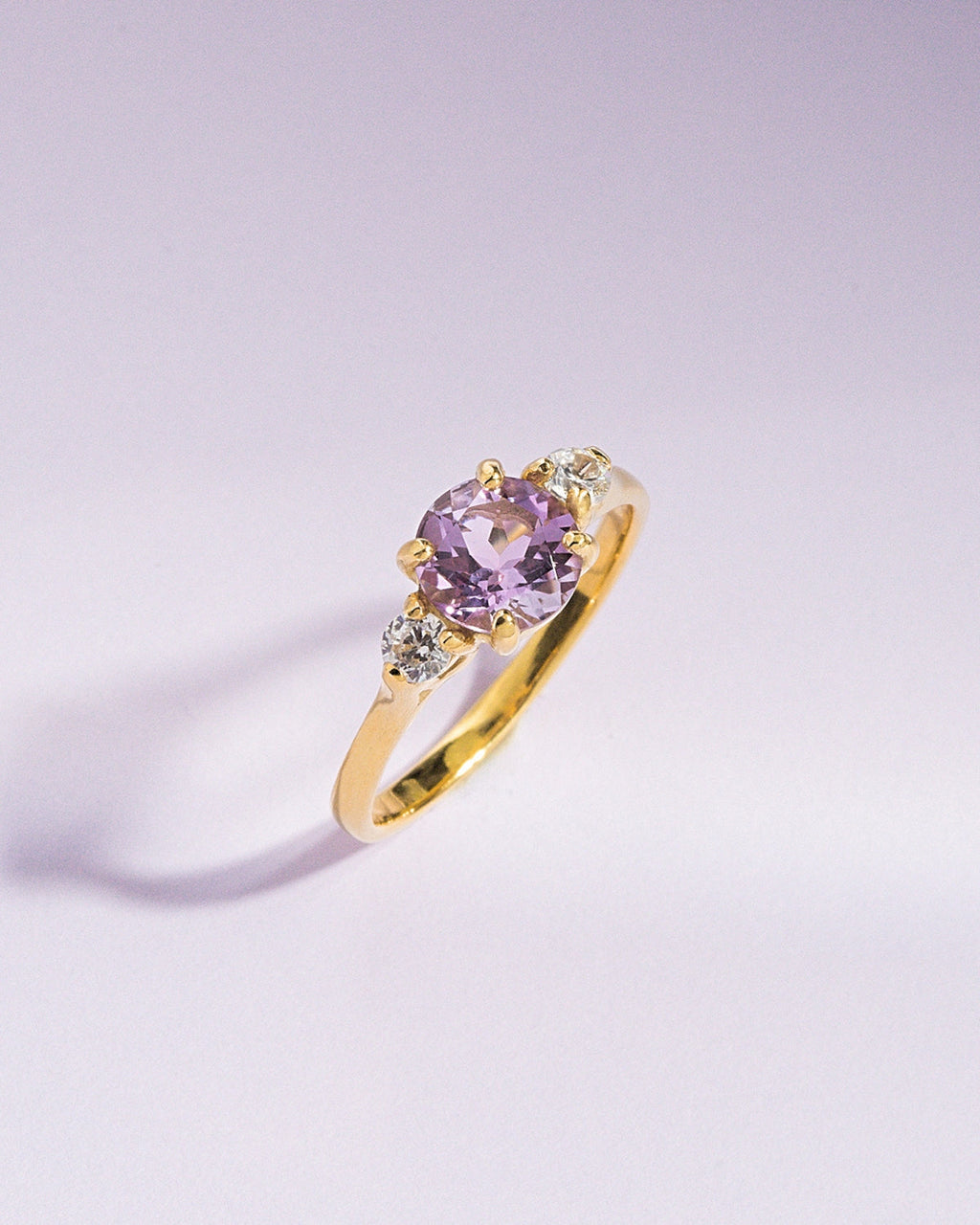 Lavender Amethyst Three Stone Ring in 18k Gold Vermeil