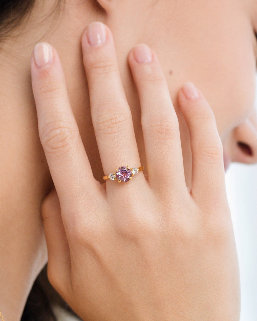 Lavender Amethyst Three Stone Ring in 18k Gold Vermeil