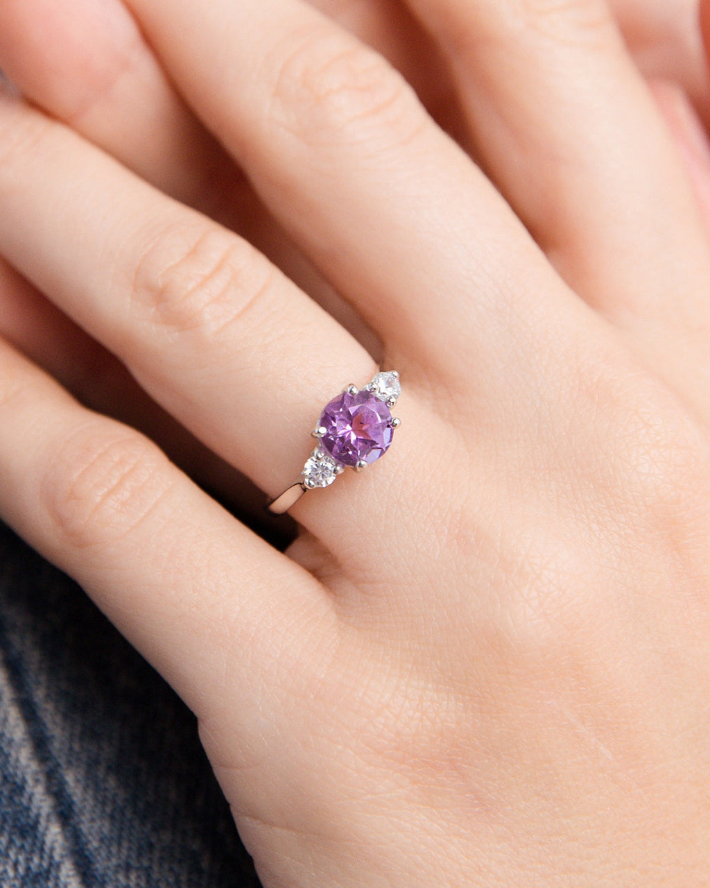 Lavender Amethyst Three Stone Ring in Sterling Silver