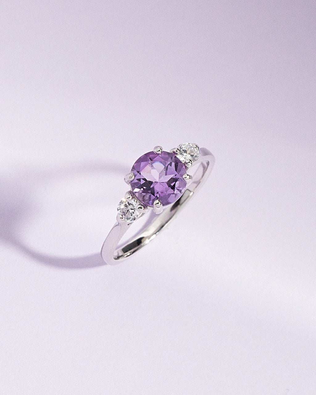 Lavender Amethyst Three Stone Ring in Sterling Silver