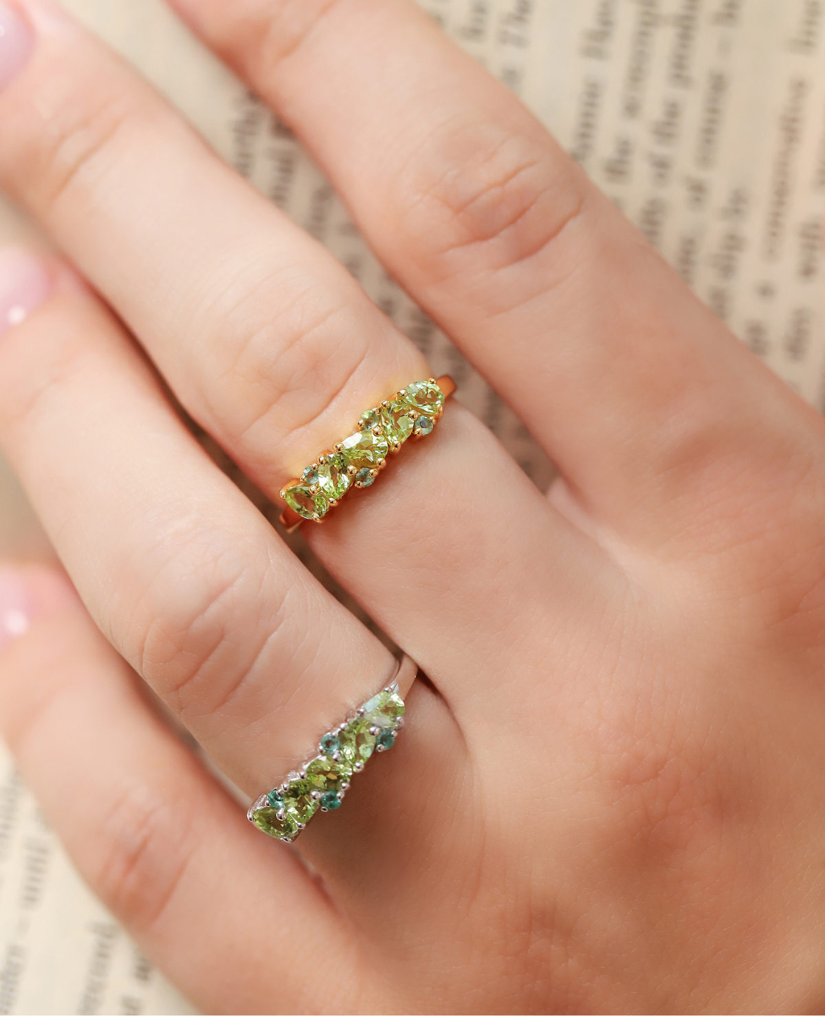 Emerald & Peridot Pear Cut Half Eternity Band in Sterling Silver