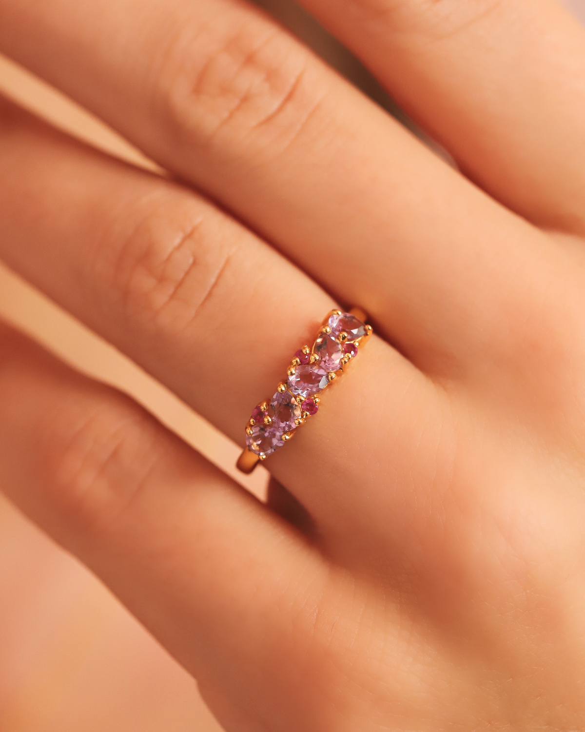 Pink Ruby & Amethyst Pear Cut Half Eternity Band in 18k Gold Vermeil
