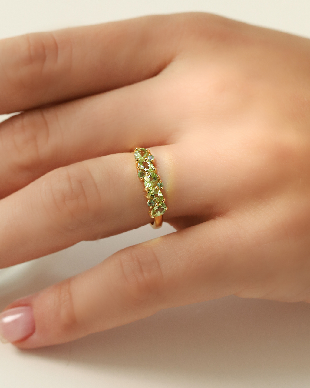 Emerald & Peridot Pear Cut Half Eternity Band in 18k Gold Vermeil