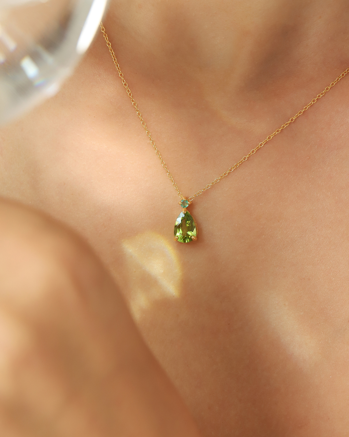 Emerald & Peridot Pear Cut Pendant Necklace in 18k Gold Vermeil