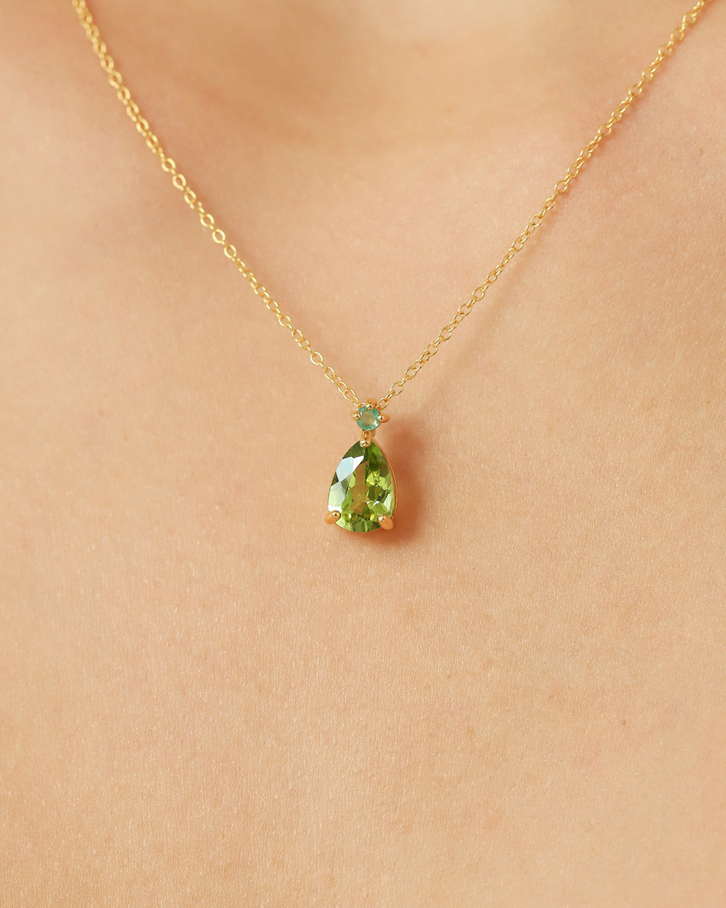 Emerald & Peridot Pear Cut Pendant Necklace in 18k Gold Vermeil