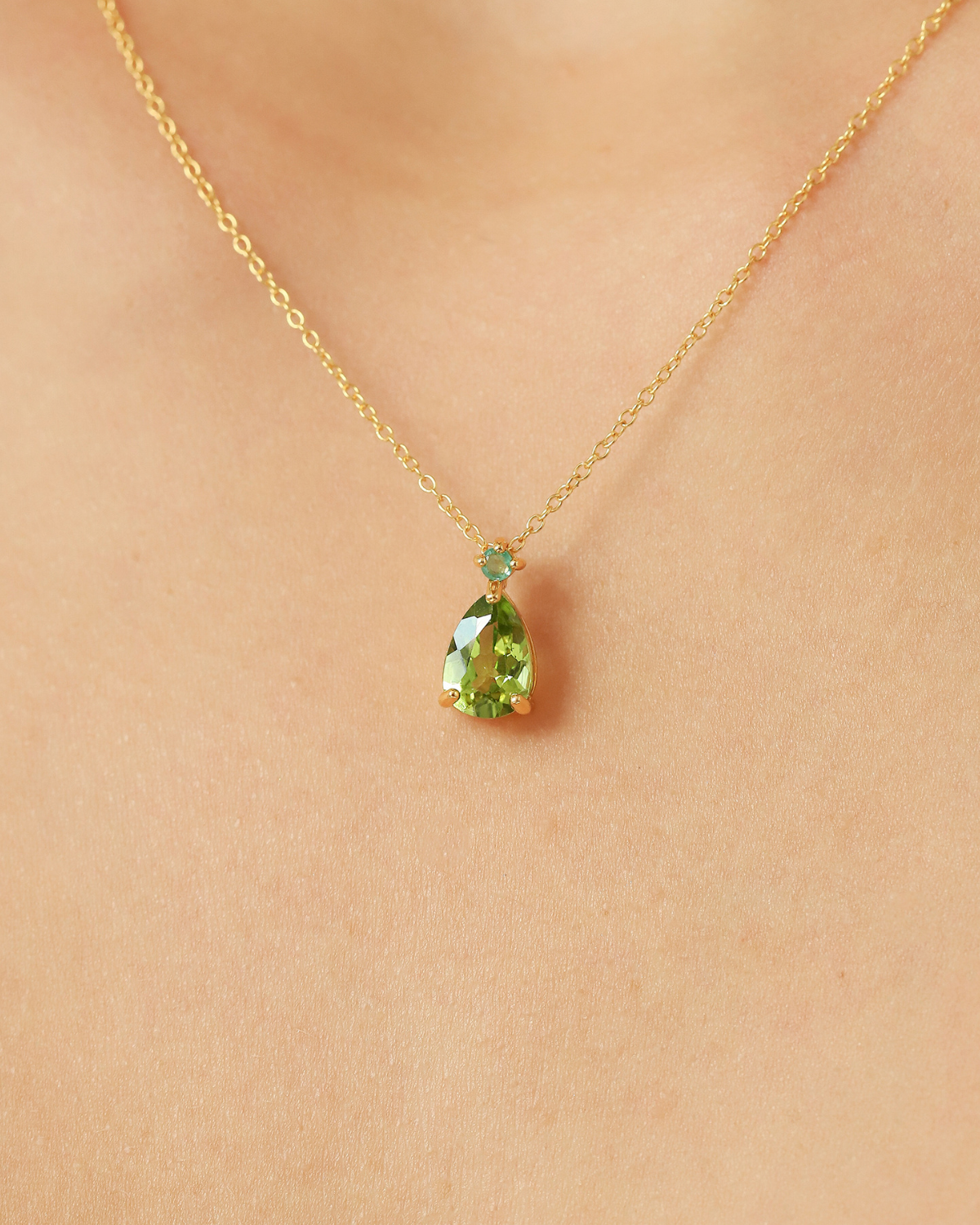 Emerald & Peridot Pear Cut Pendant Necklace in 18k Gold Vermeil