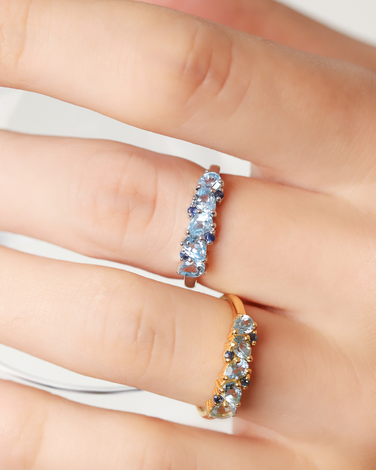 Blue Sapphire & Blue Topaz Pear Cut Half Eternity Band in Sterling Silver