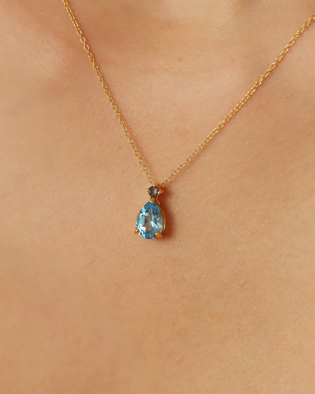 Blue Sapphire & Blue Topaz Pear Cut Pendant Necklace in 18k Gold Vermeil