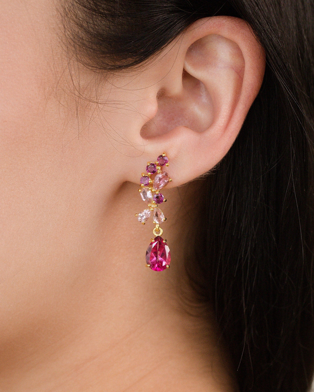 Pink Gemstone Drop Earrings in 18k Gold Vermeil