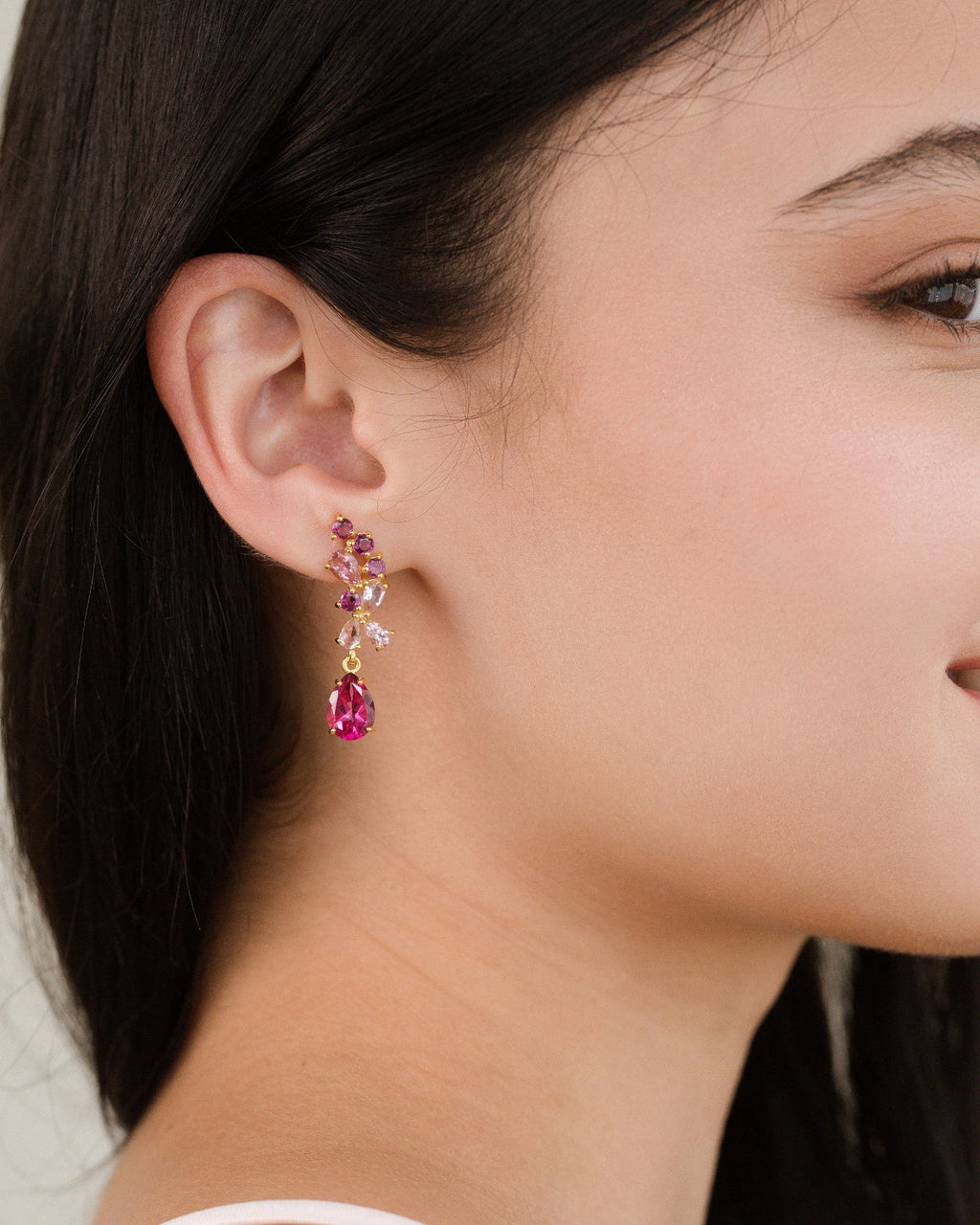 Pink Gemstone Drop Earrings in 18k Gold Vermeil
