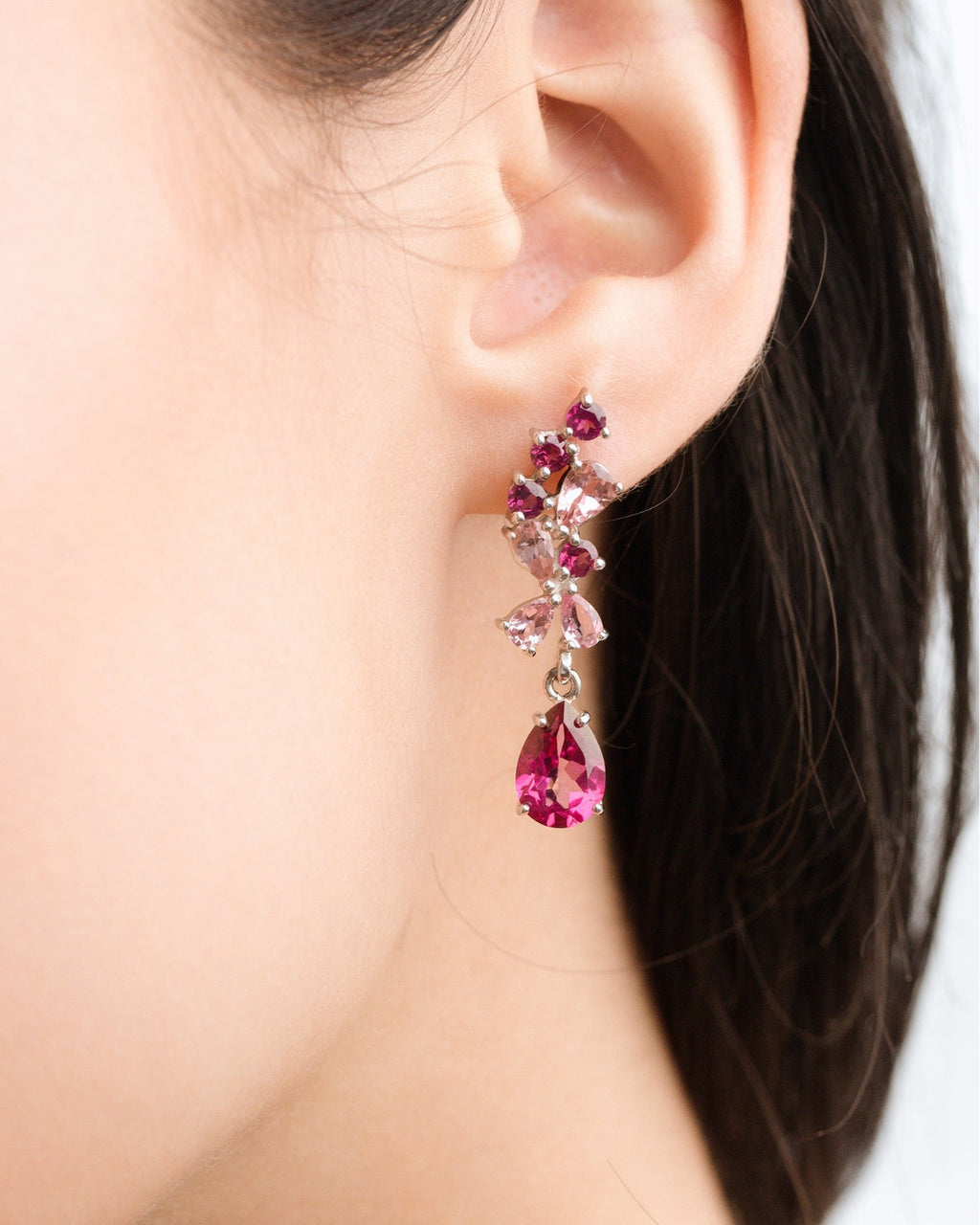 Pink Gemstone Drop Earrings in Sterling Silver