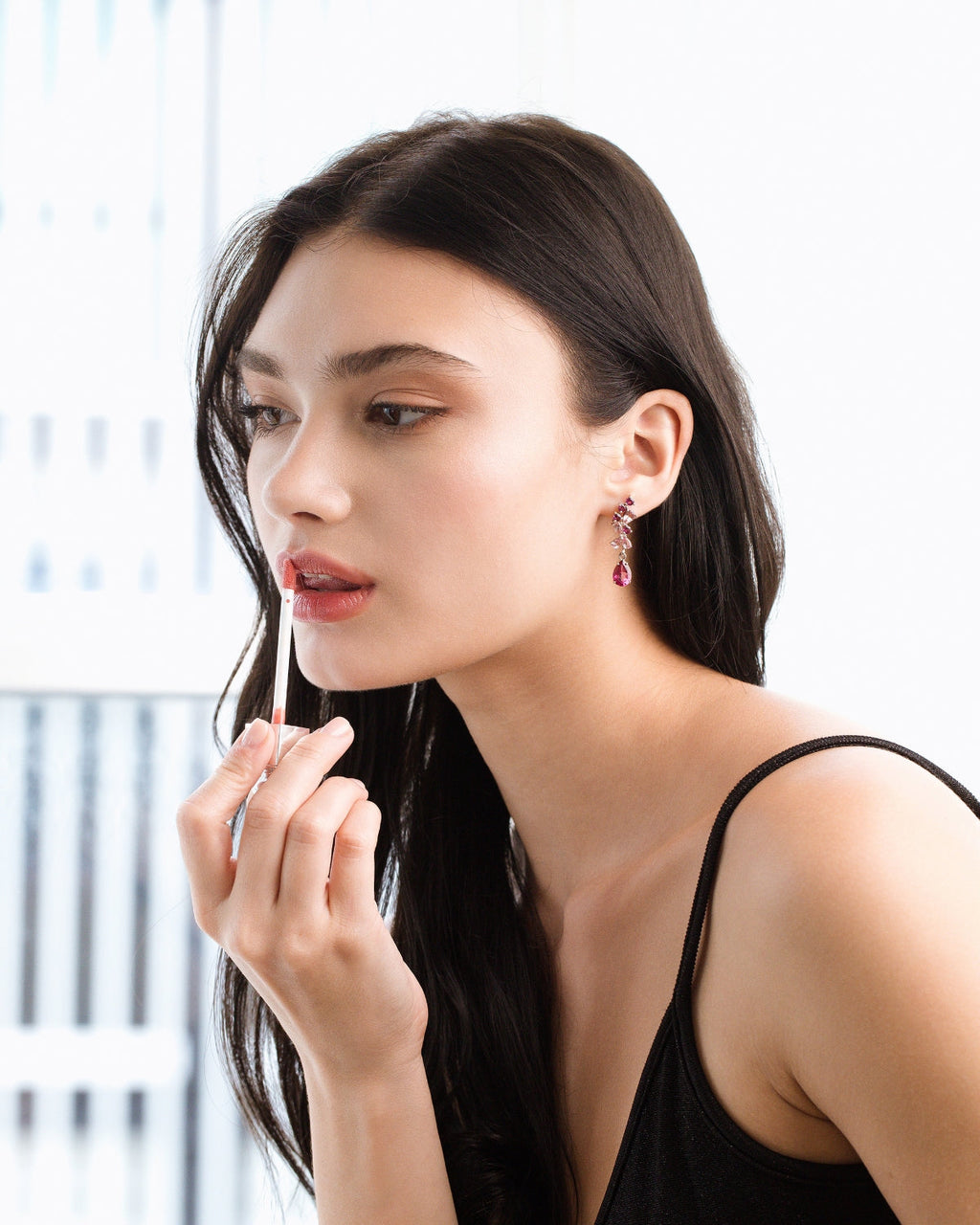 Pink Gemstone Drop Earrings in Sterling Silver