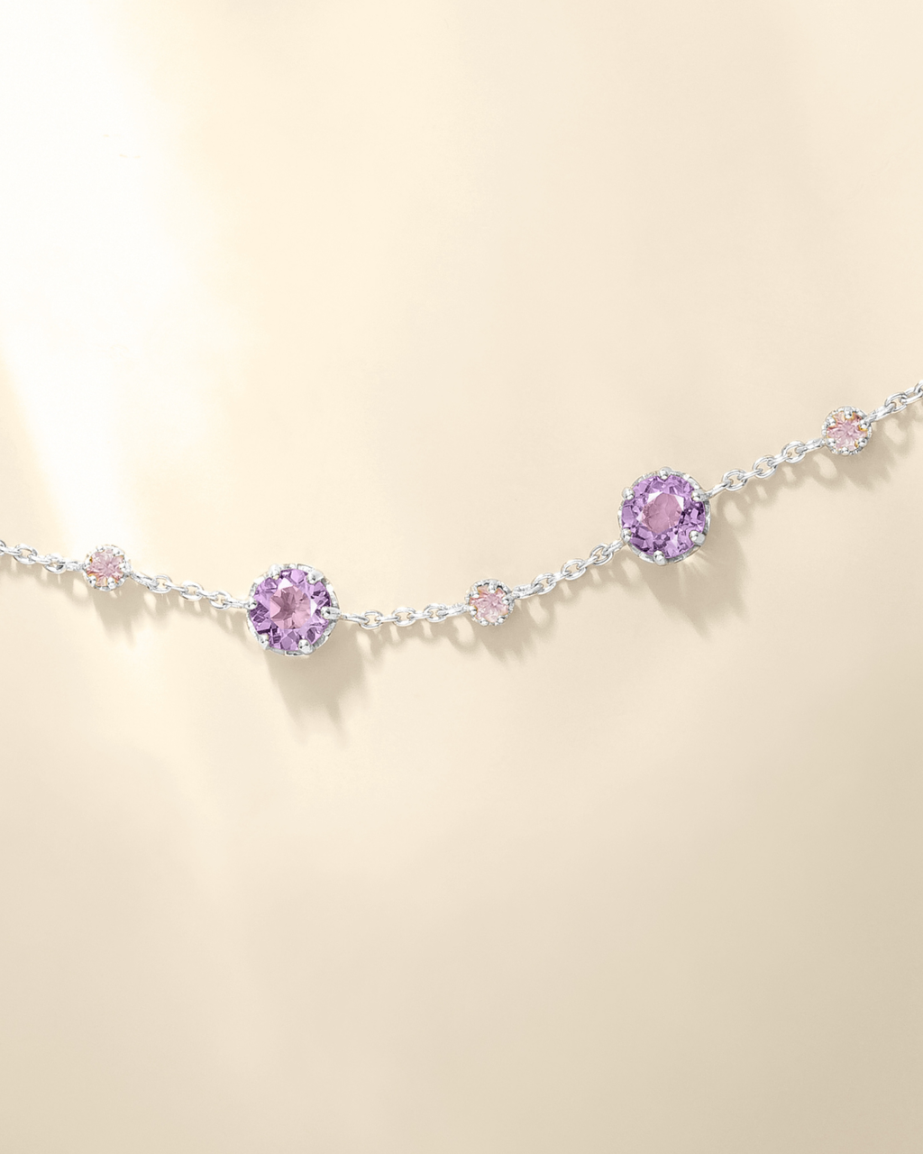 Pink Sapphire & Amethyst Bracelet in Sterling Silver