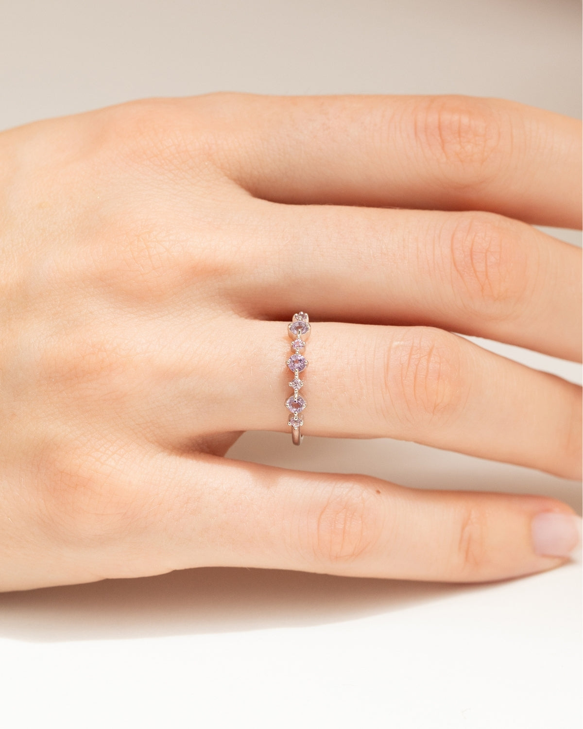 Pink Sapphire & Amethyst Stackable Half Eternity Band in Sterling Silver