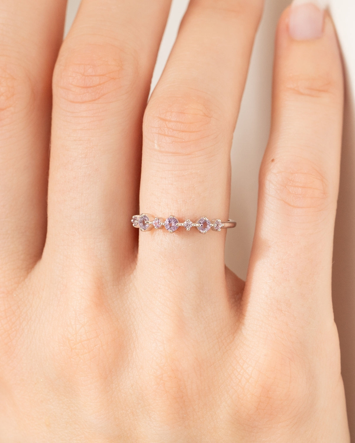 Pink Sapphire & Amethyst Stackable Half Eternity Band in Sterling Silver