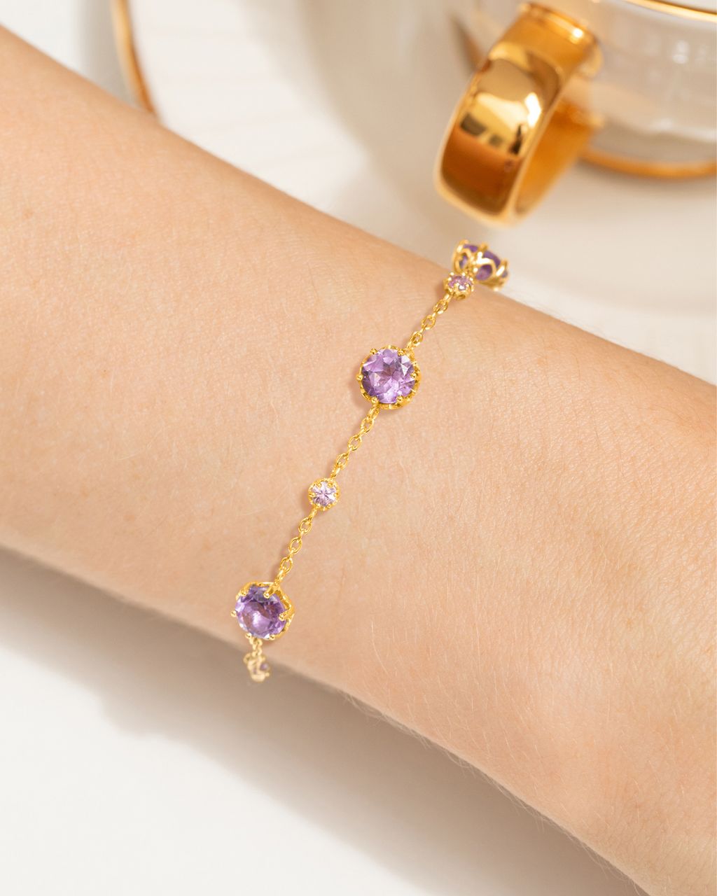 Pink Sapphire & Amethyst Bracelet in 18k Gold Vermeil