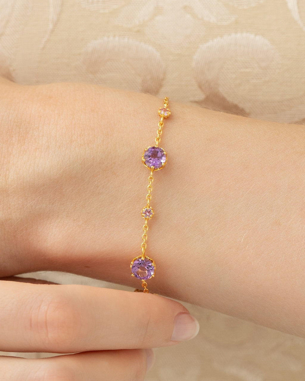 Pink Sapphire & Amethyst Bracelet in 18k Gold Vermeil