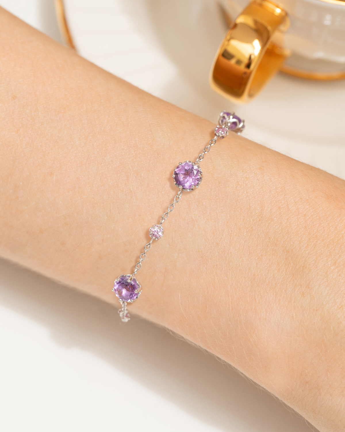Pink Sapphire & Amethyst Jewellery Set in Sterling Silver