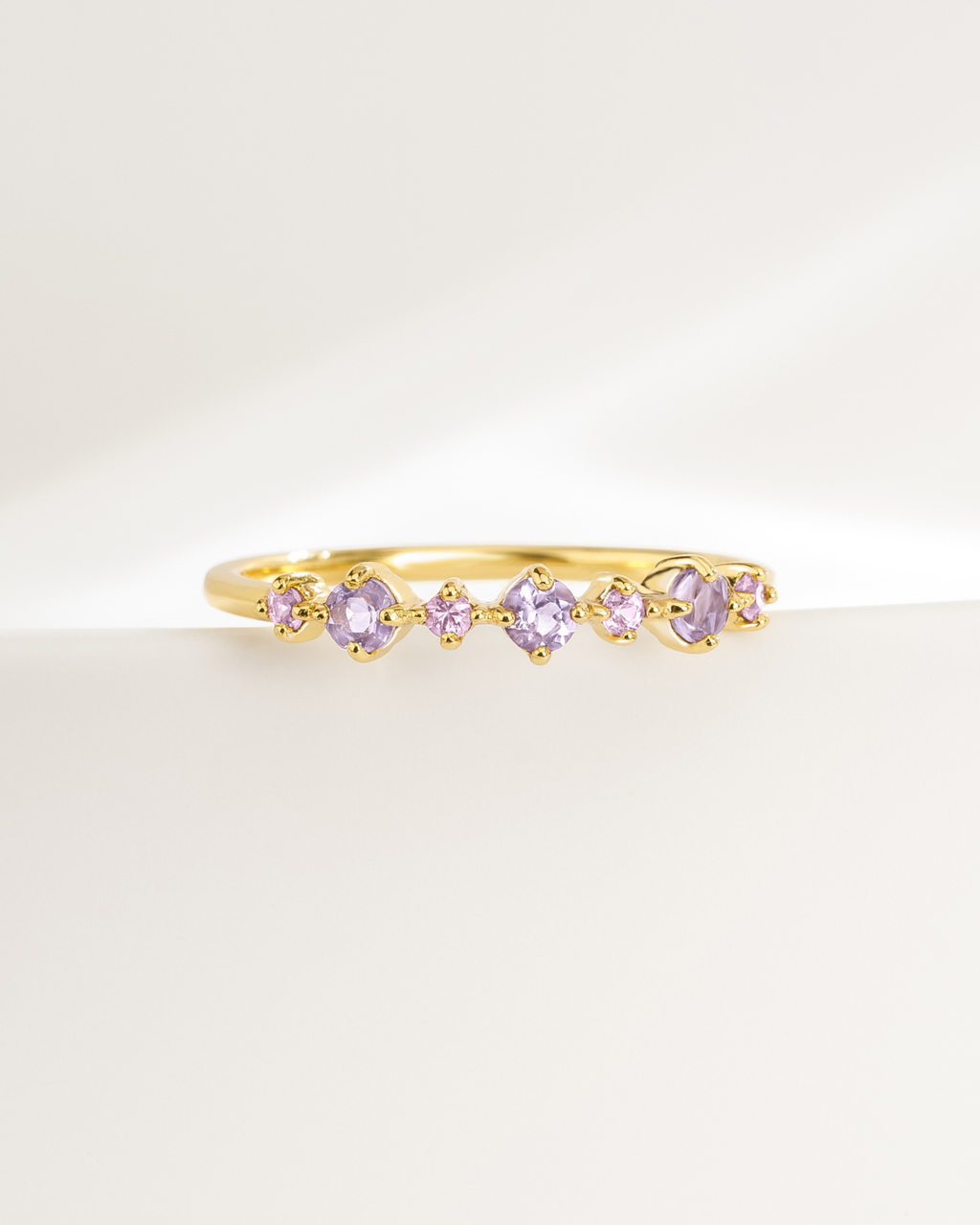 Pink Sapphire & Amethyst Stackable Half Eternity Band in 18k Gold Vermeil