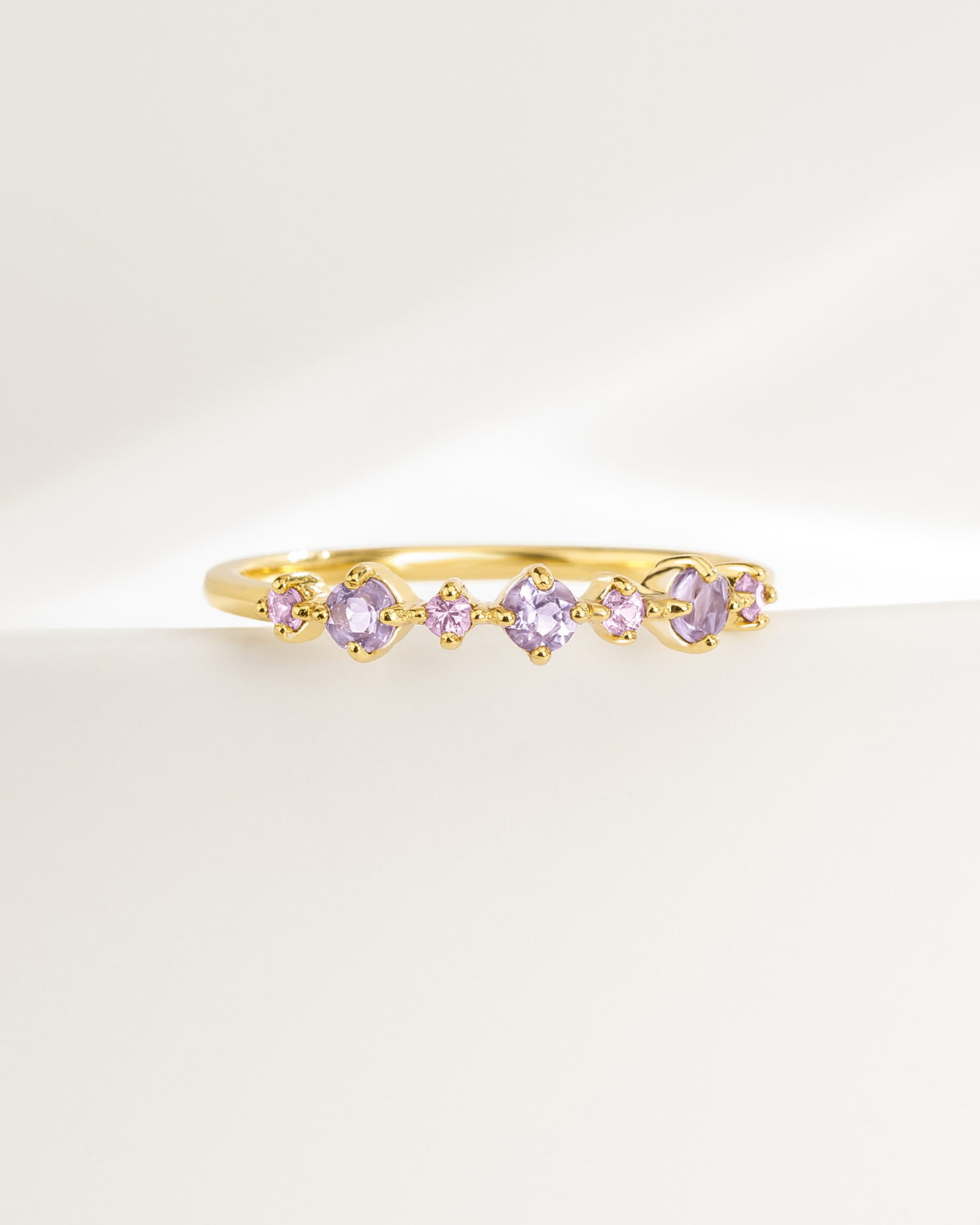 Pink Sapphire & Amethyst Stackable Half Eternity Band in 18k Gold Vermeil