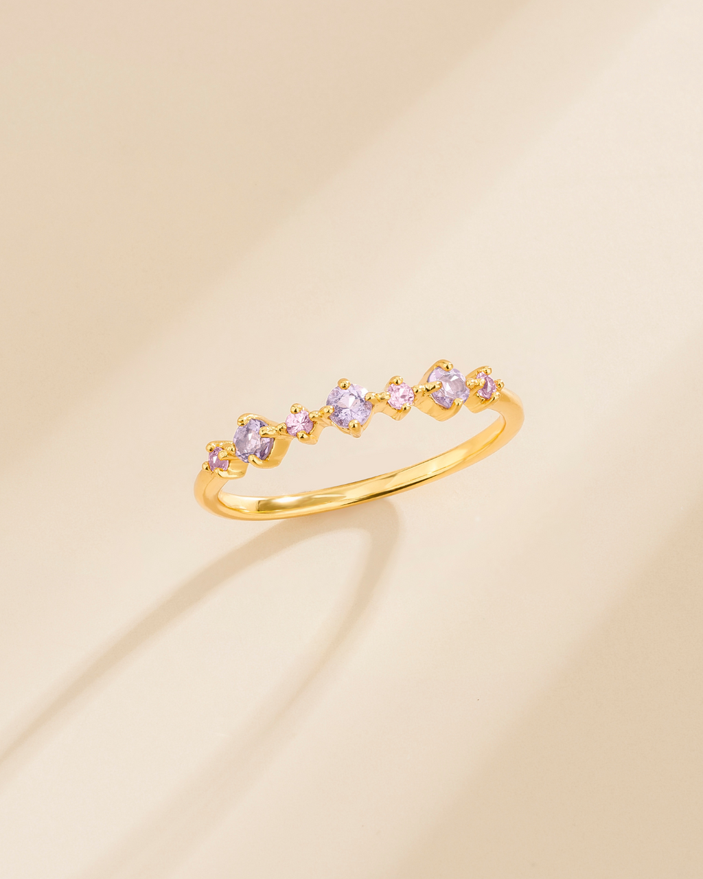 Pink Sapphire & Amethyst Stackable Half Eternity Band in 18k Gold Vermeil