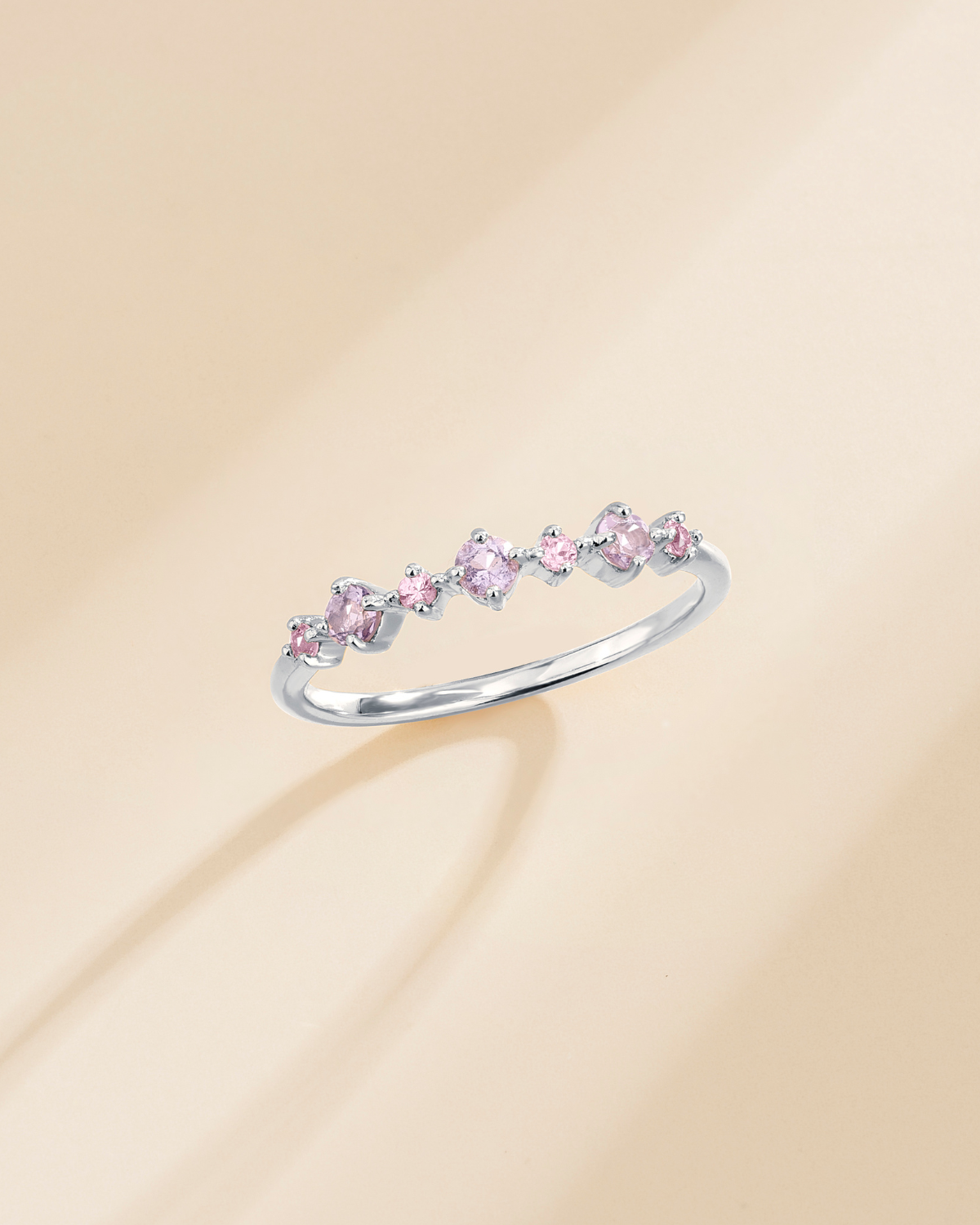 Pink Sapphire & Amethyst Stackable Half Eternity Band in Sterling Silver