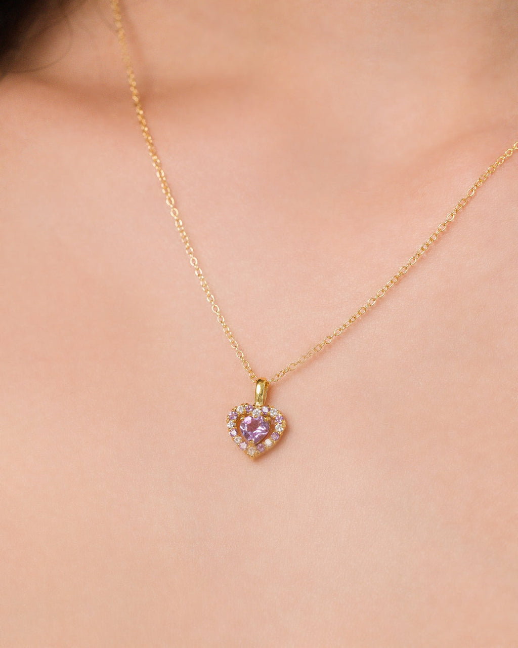 Purple Heart Lavender Amethyst Pendant Necklace in 18k Gold Vermeil