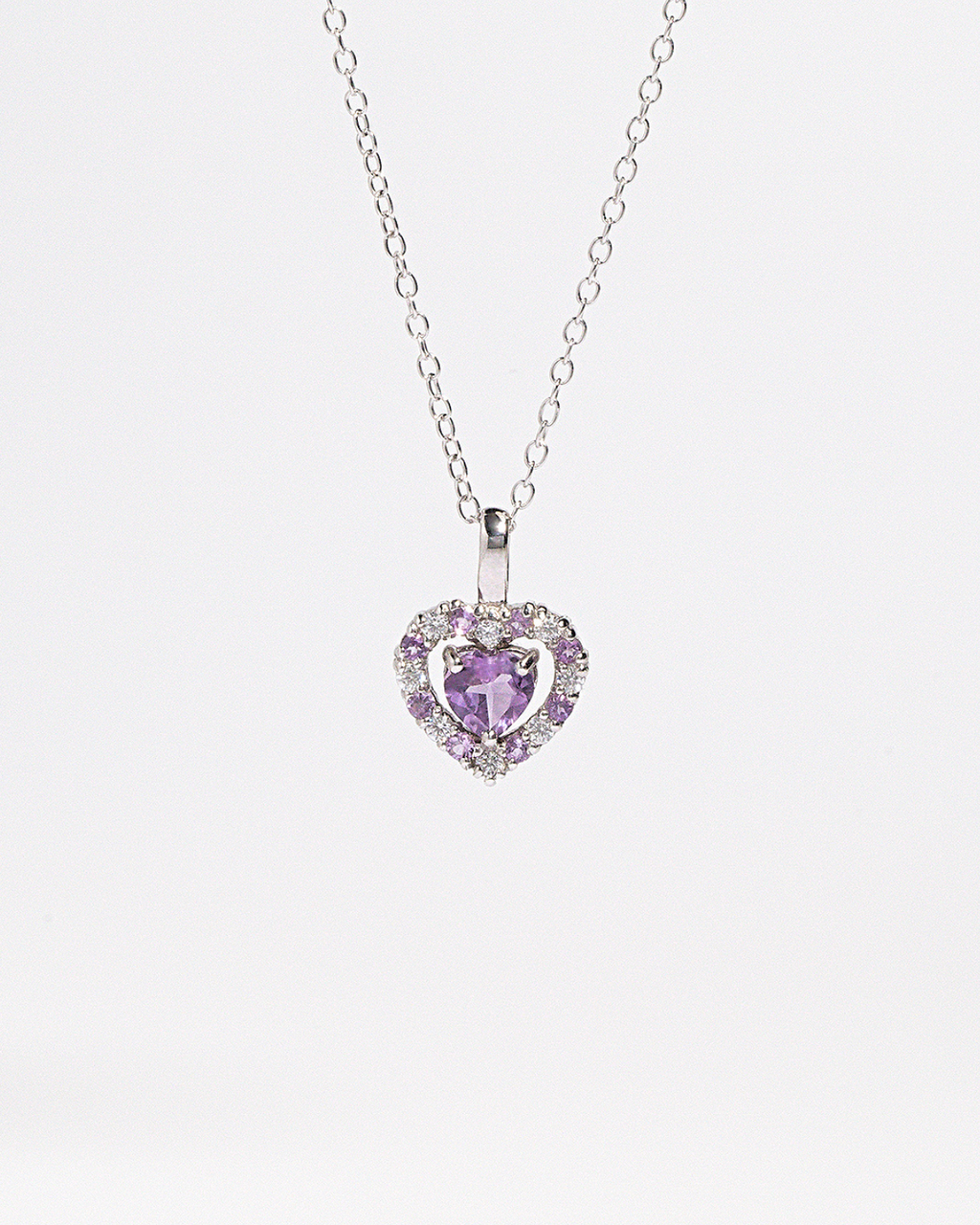 Purple Heart Lavender Amethyst Pendant Necklace in Sterling Silver