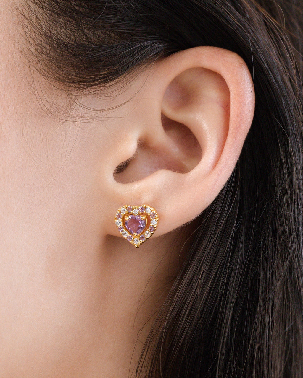 Purple Heart Lavender Amethyst Stud Earrings in 18k Gold Vermeil