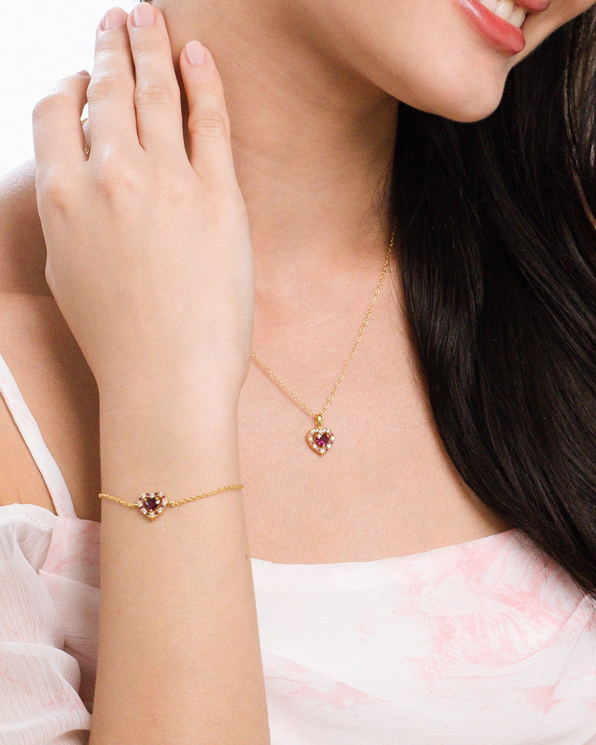 Red Heart Rhodolite Garnet Pendant Necklace in 18k Gold Vermeil