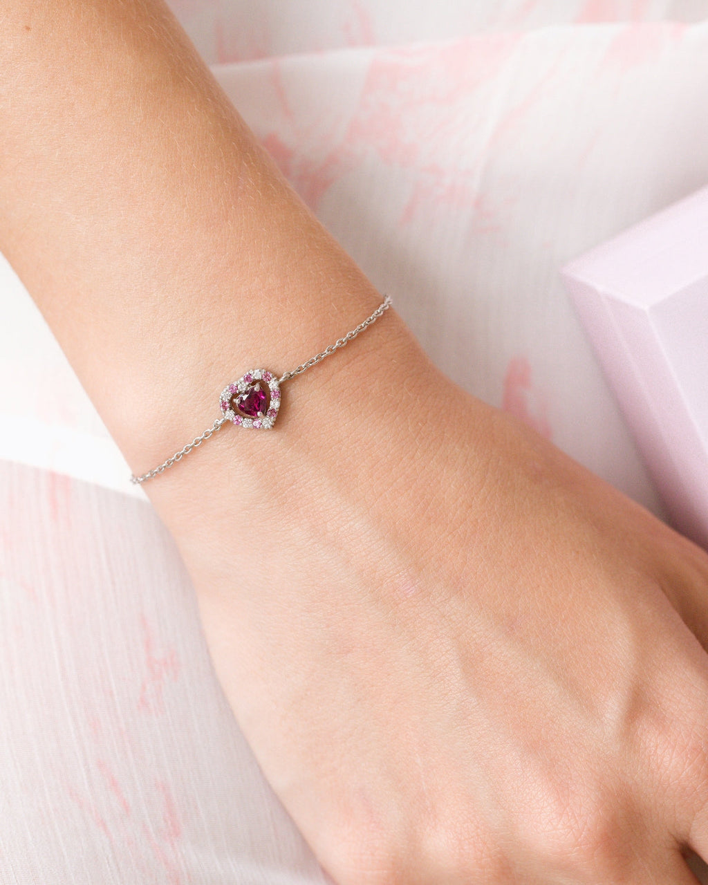 Red Heart Rhodolite Garnet Bracelet in Sterling Silver