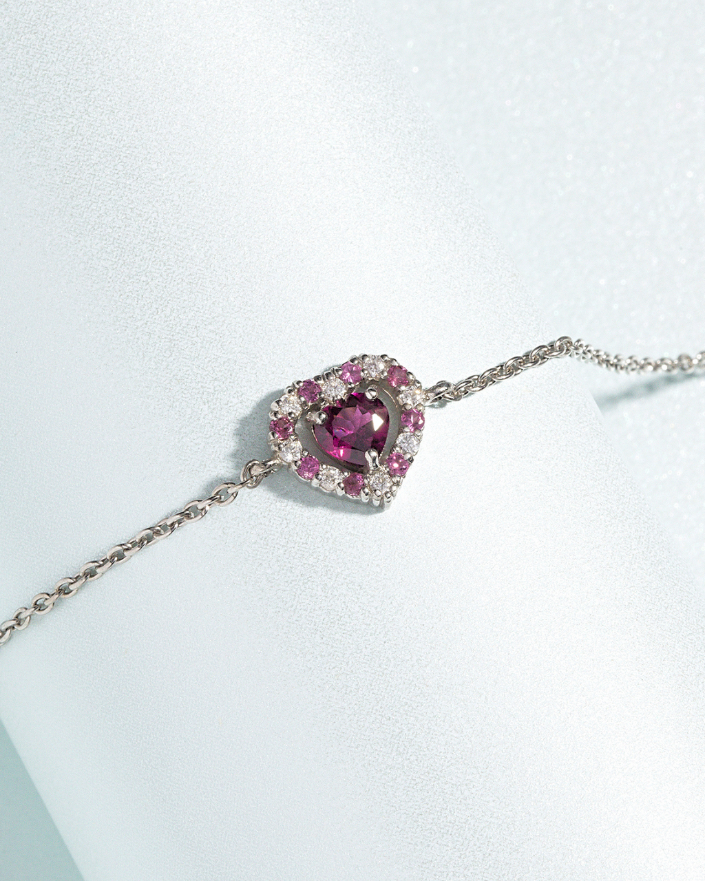 Red Heart Rhodolite Garnet Bracelet in Sterling Silver