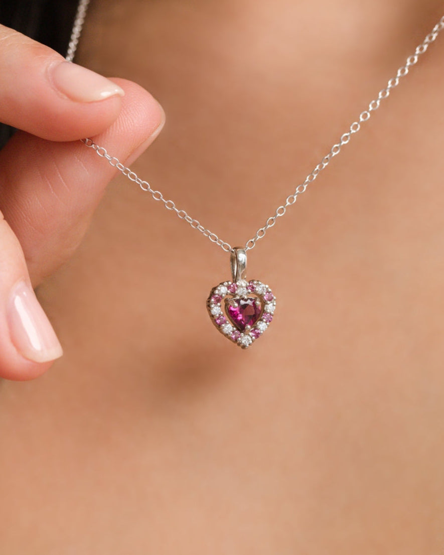 Red Heart Rhodolite Garnet Jewellery Set in Sterling Silver