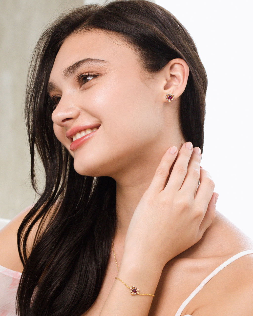 Red Heart Rhodolite Garnet Jewellery Set in 18k Gold Vermeil