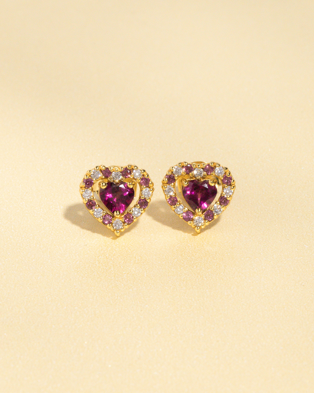 Red Heart Rhodolite Garnet Jewellery Set in 18k Gold Vermeil