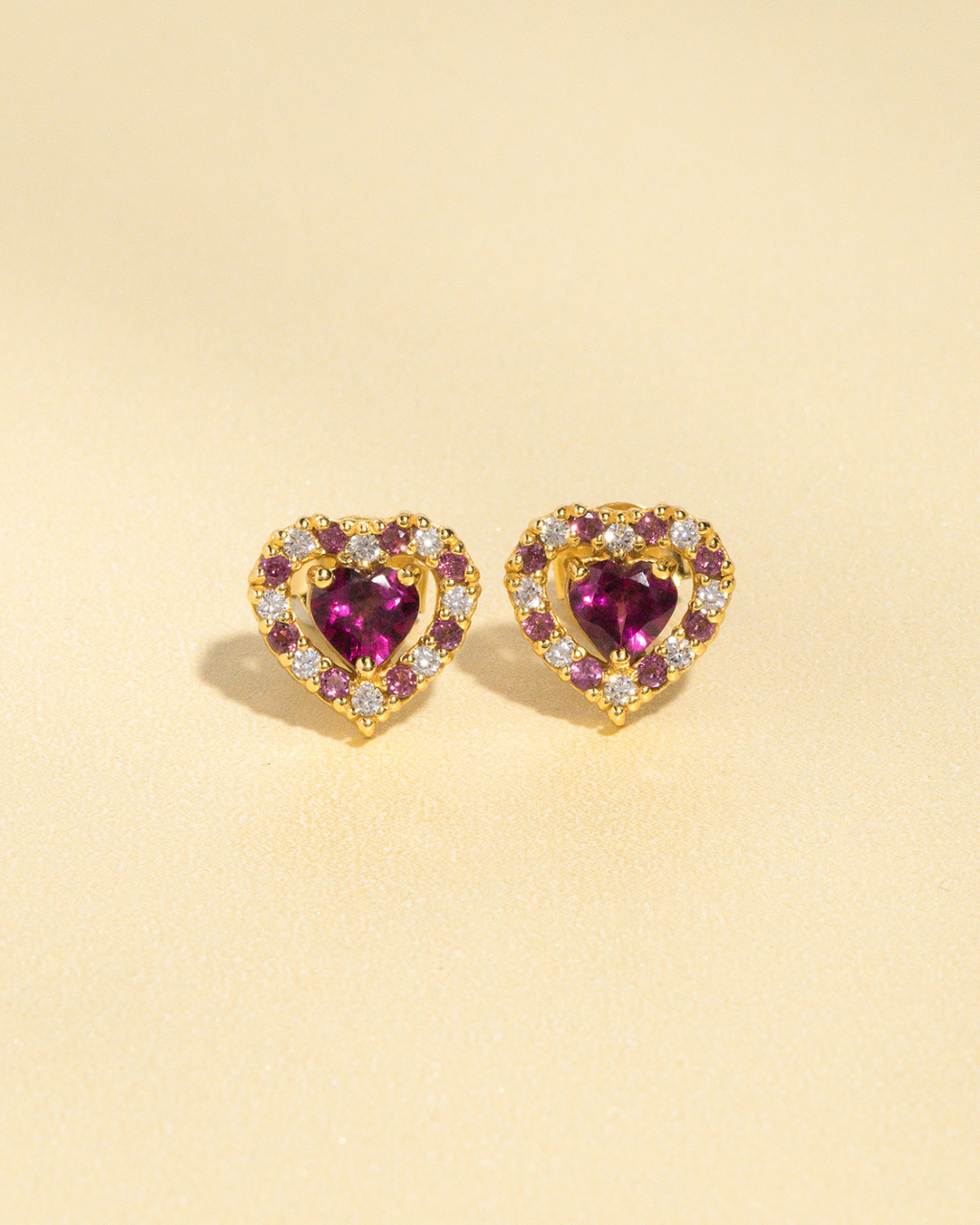 Red Heart Rhodolite Garnet Stud Earrings in 18k Gold Vermeil