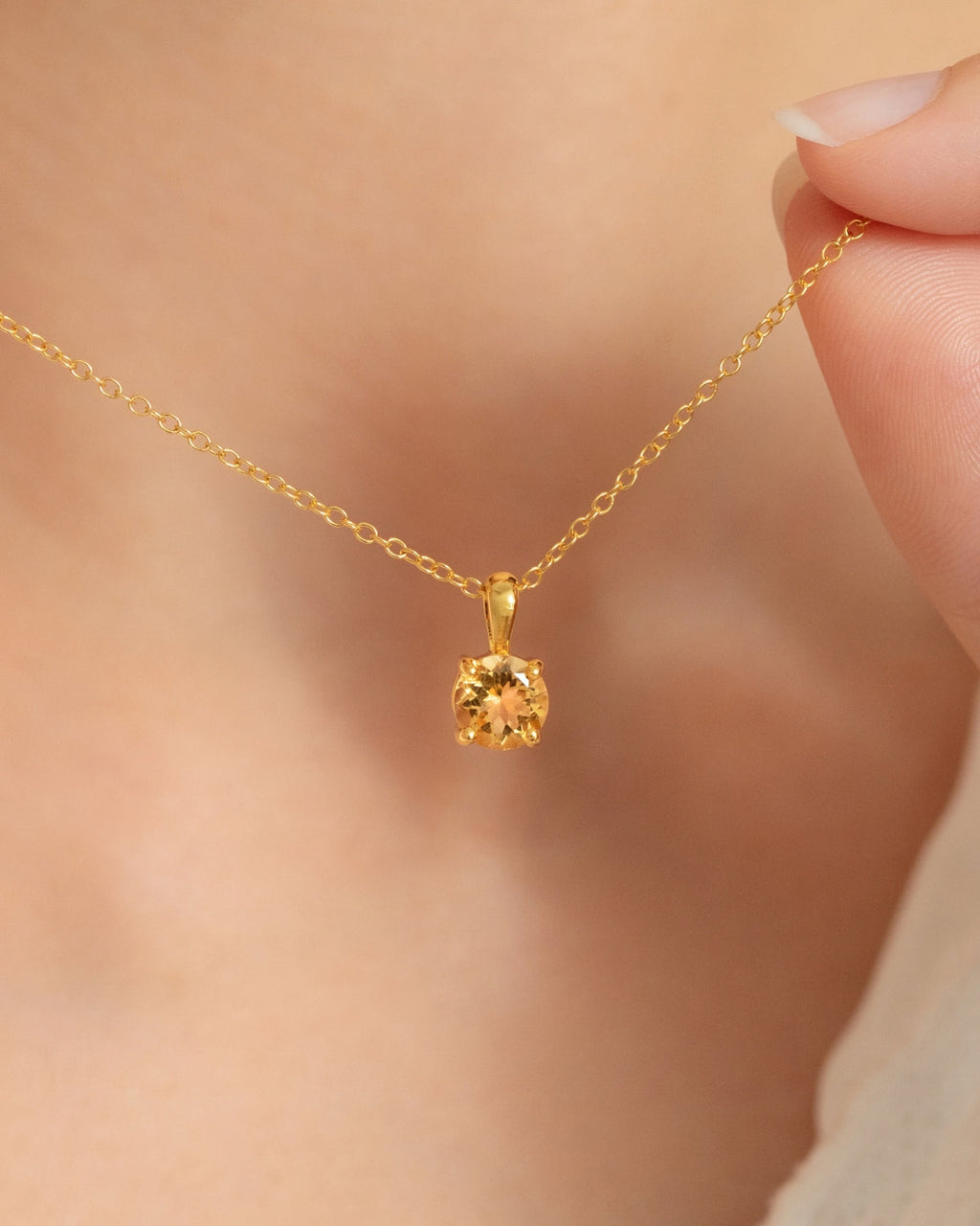 Citrine Solitaire Pendant Necklace in 18k Gold Vermeil