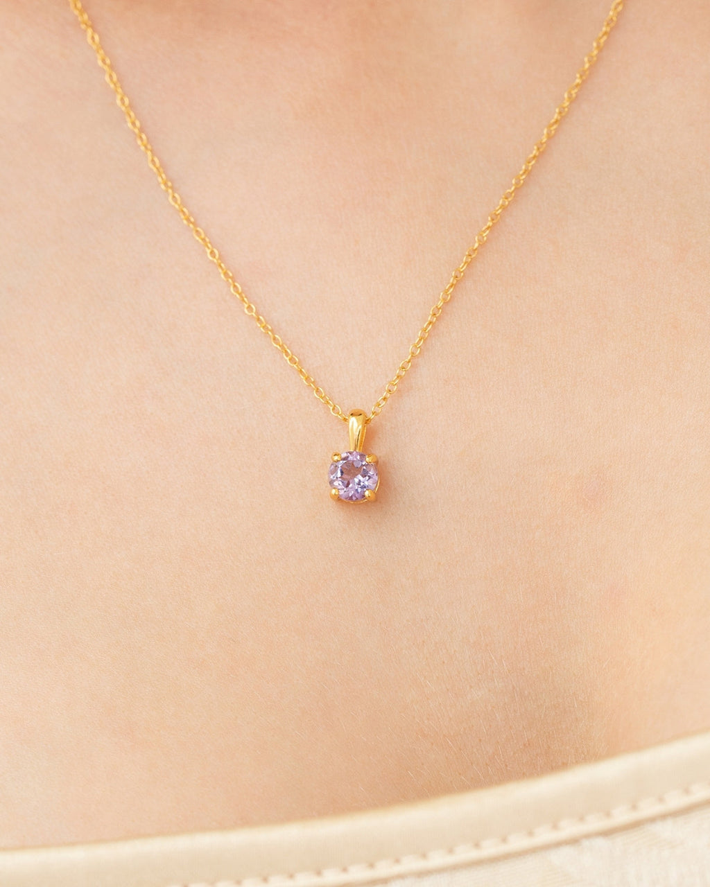 Lavender Amethyst Solitaire Pendant Necklace in 18k Gold Vermeil