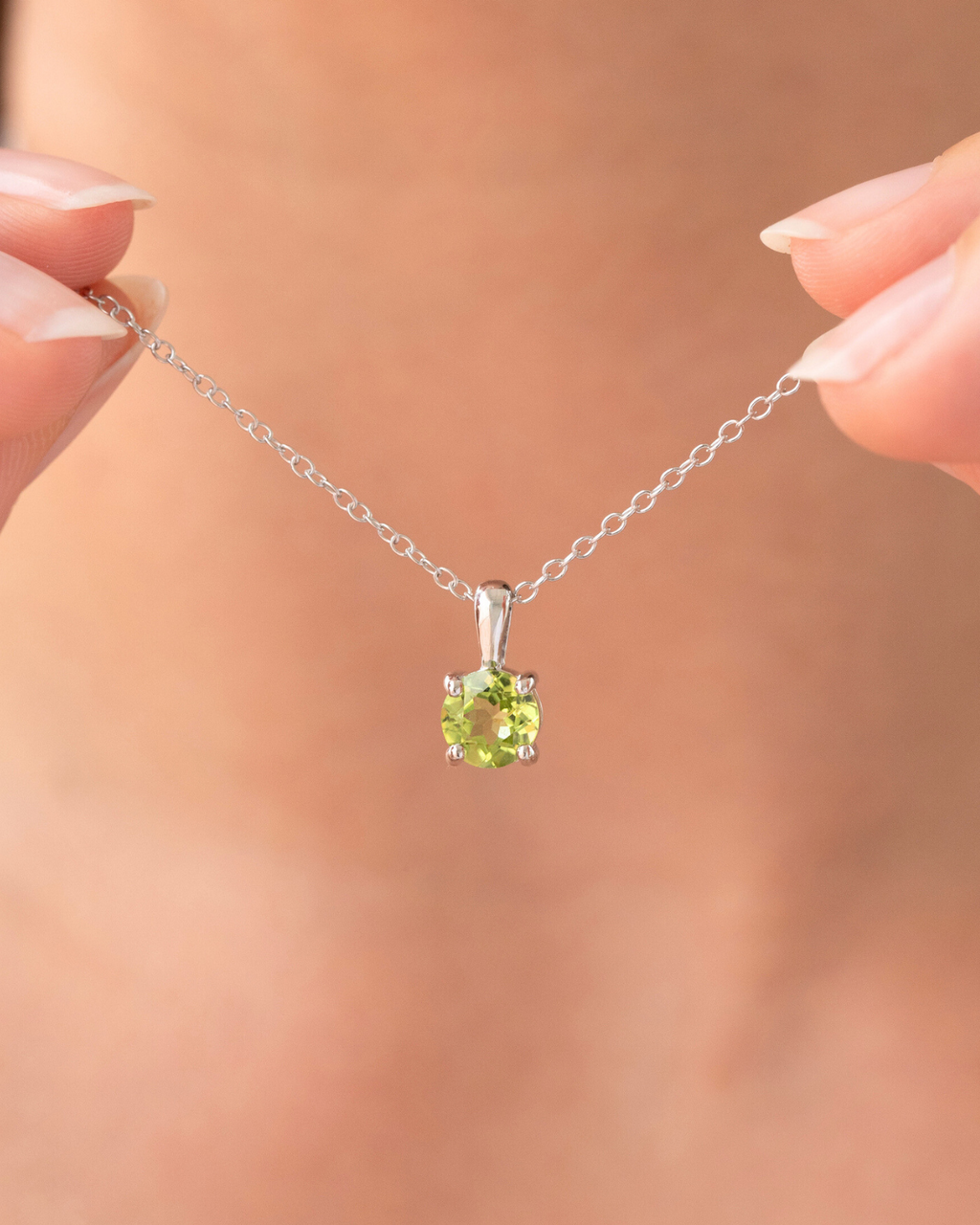 Peridot Solitaire Pendant Necklace in Sterling Silver