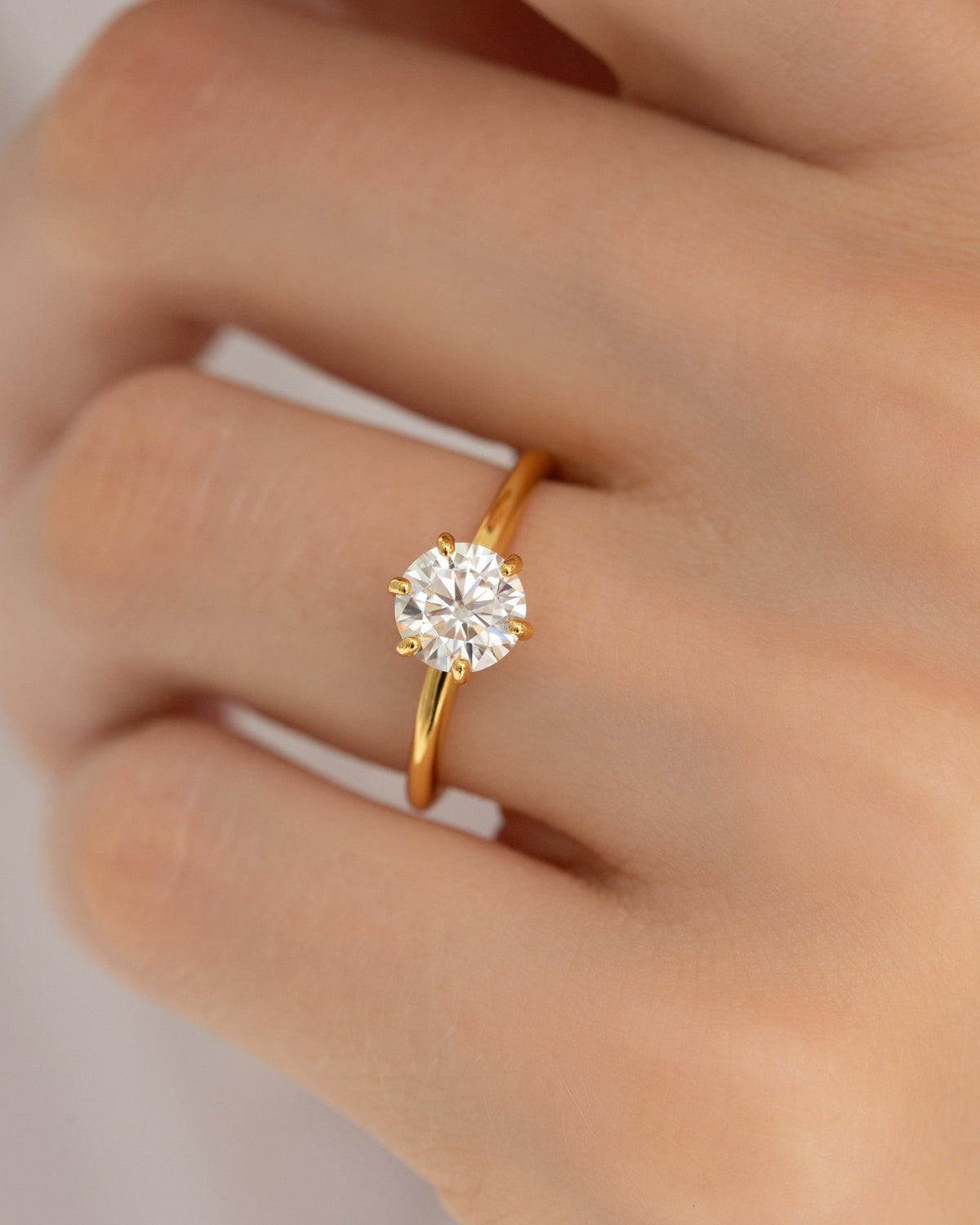 1 ct Round Solitaire Moissanite Engagement Ring in 18k Gold Vermeil