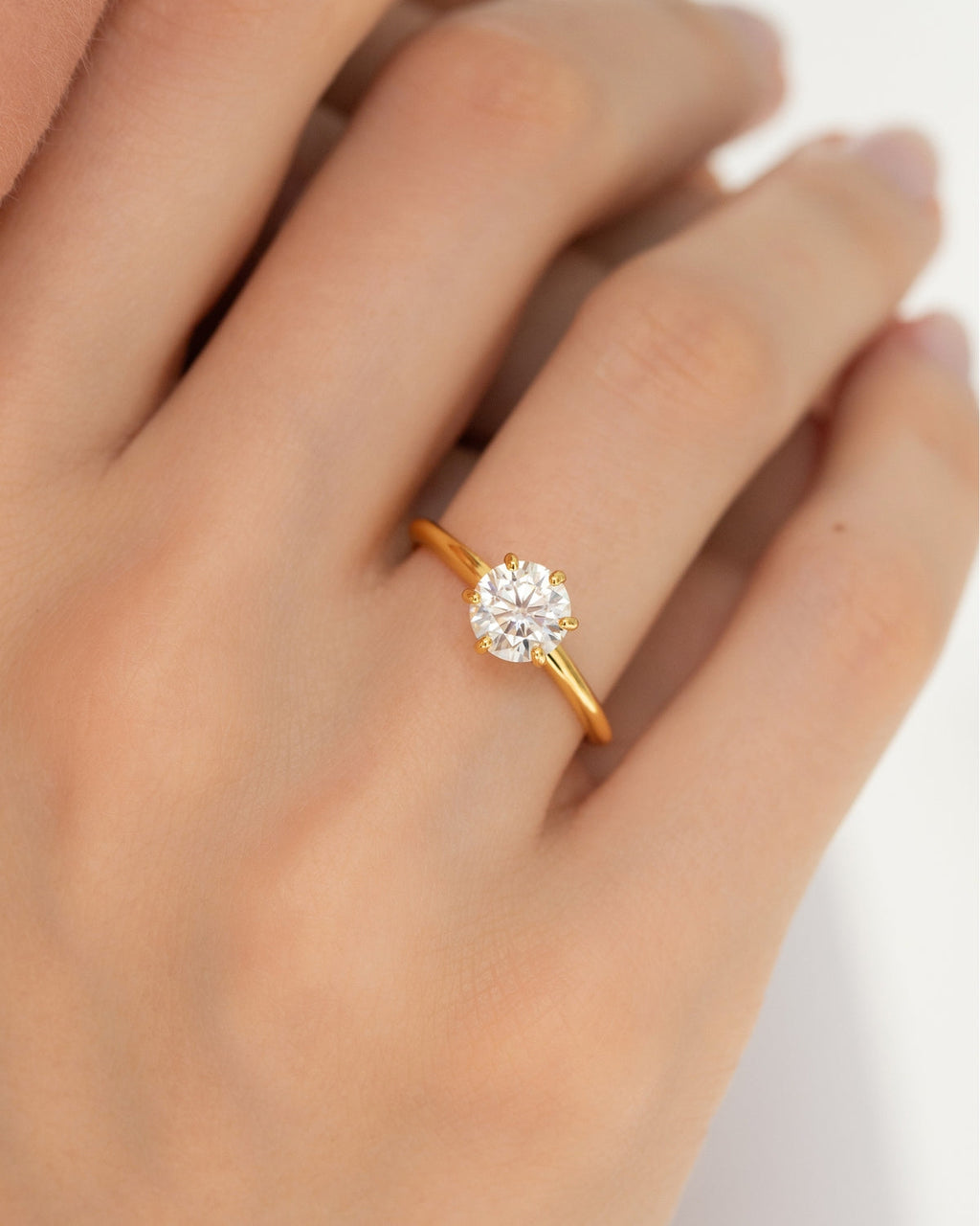 1 ct Round Solitaire Moissanite Engagement Ring in 18k Gold Vermeil