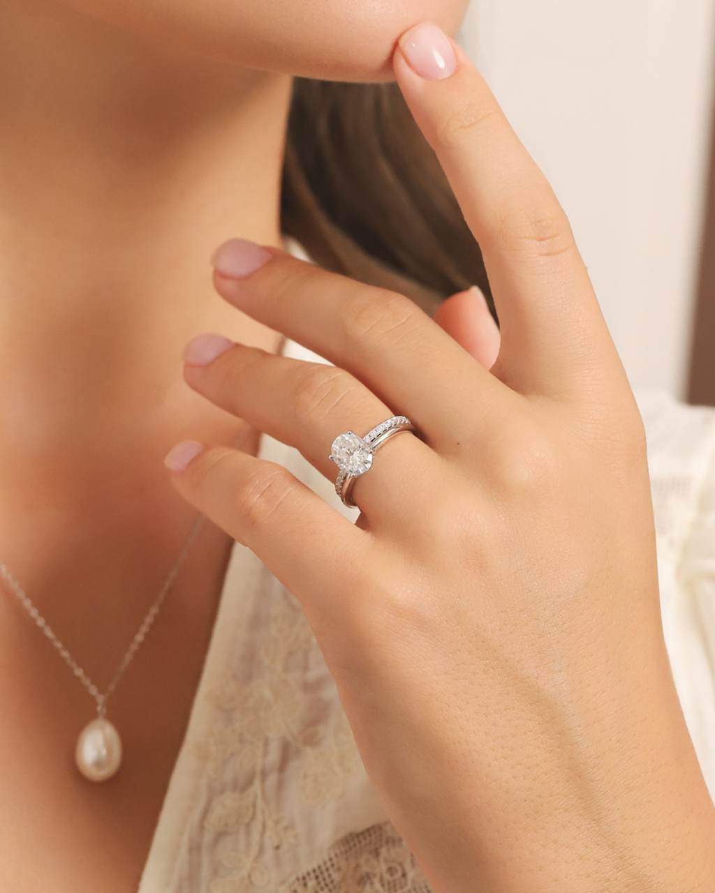 2 ct Oval Solitaire Moissanite Engagement Ring in Sterling Silver