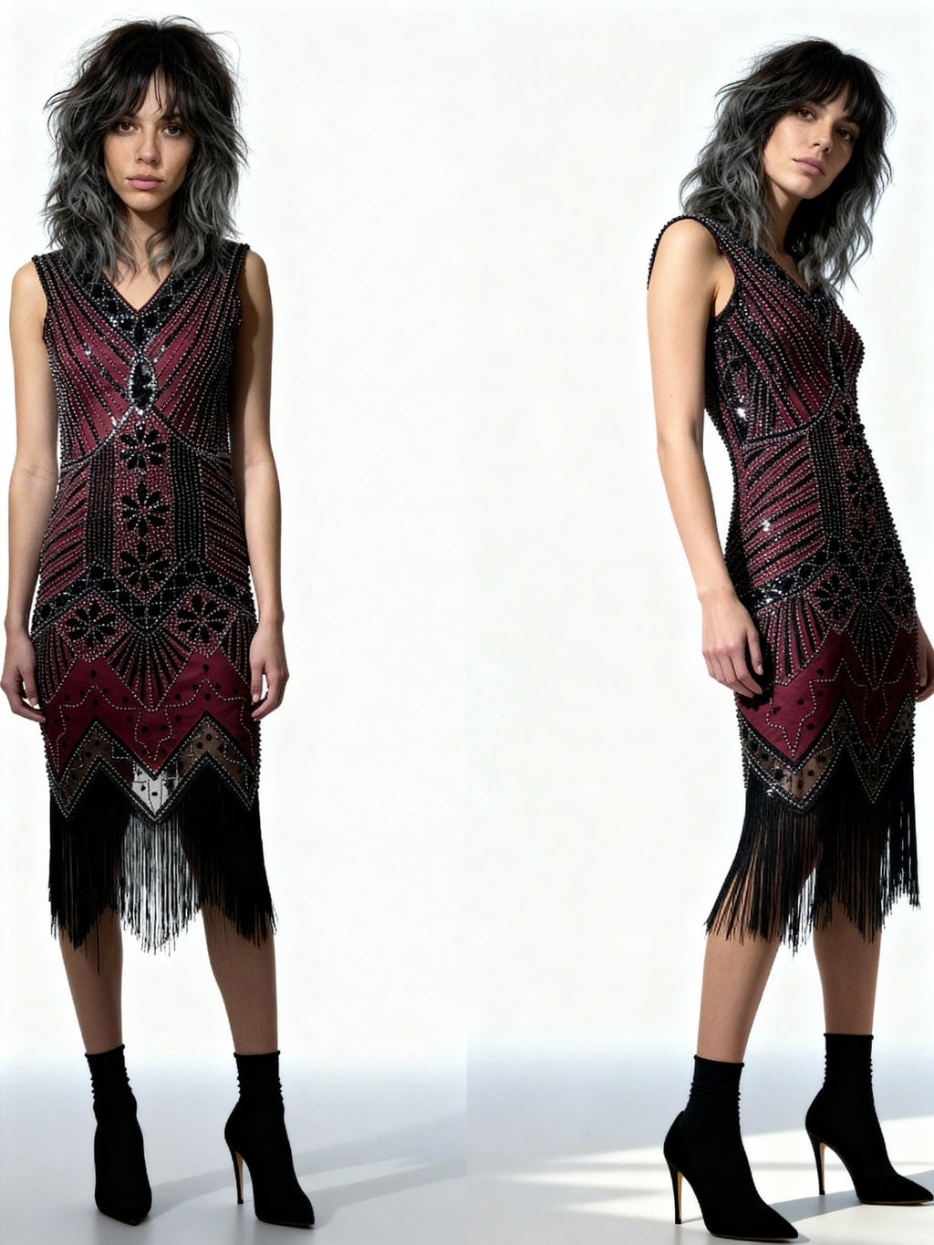 Original Vintage 1980's Black / Red Sequinned Dress UK 8 - 10