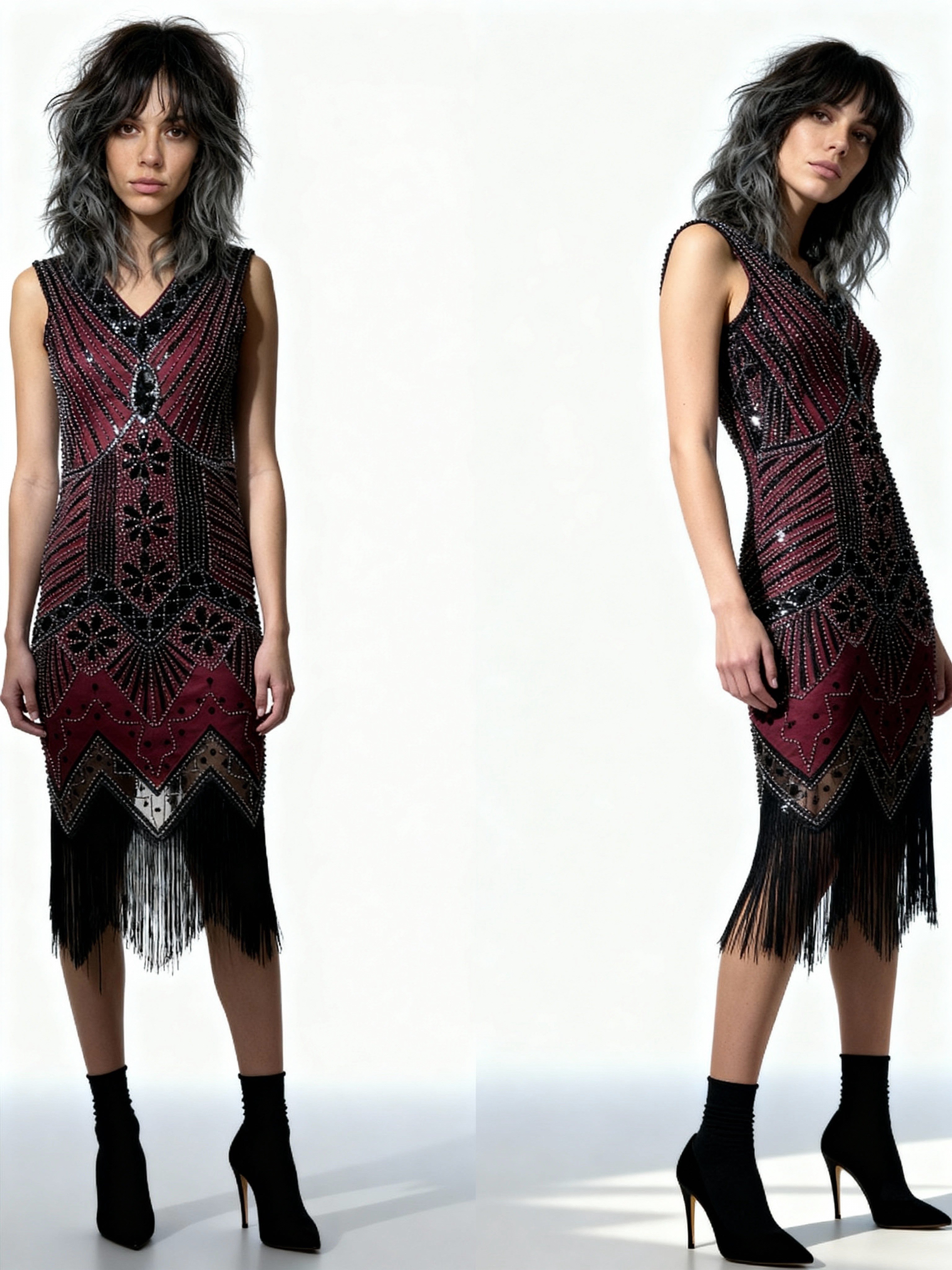 Original Vintage 1980's Black / Red Sequinned Dress UK 8 - 10