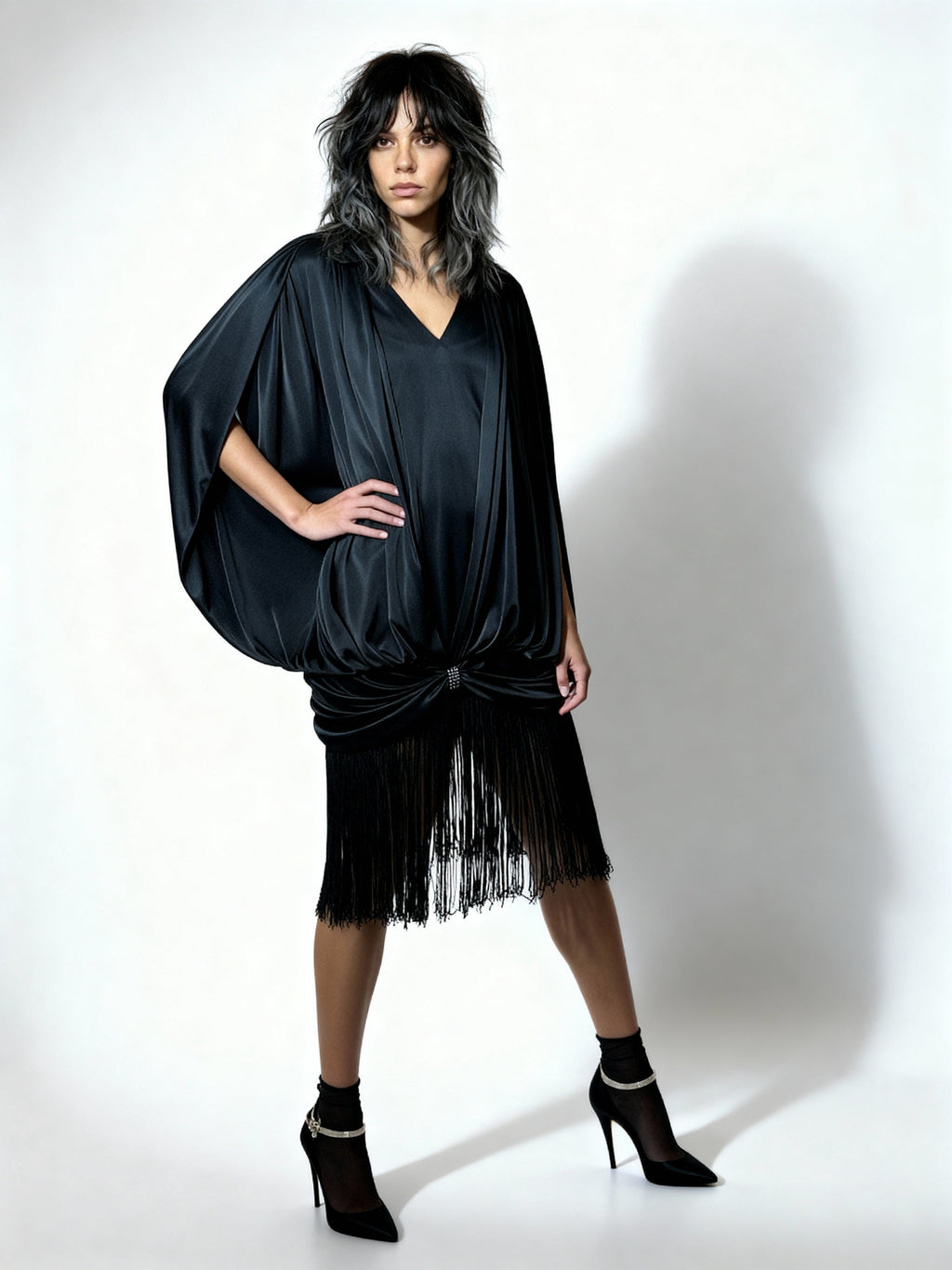 Unusual Original 1980's Vintage Black Dress with Fringing UK 8 - 14