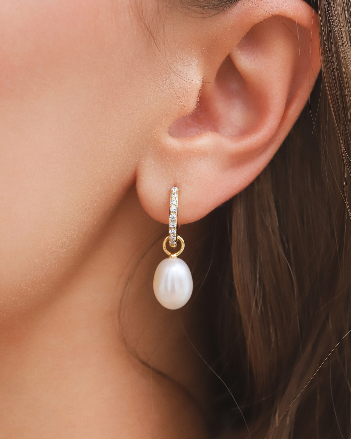 Pearl Hoop Drop Earrings with Removable Pearls  in 18k Gold Vermeil
