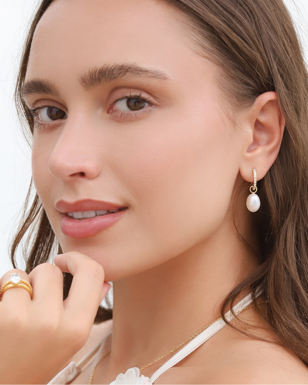 Pearl Hoop Drop Earrings with Removable Pearls  in 18k Gold Vermeil