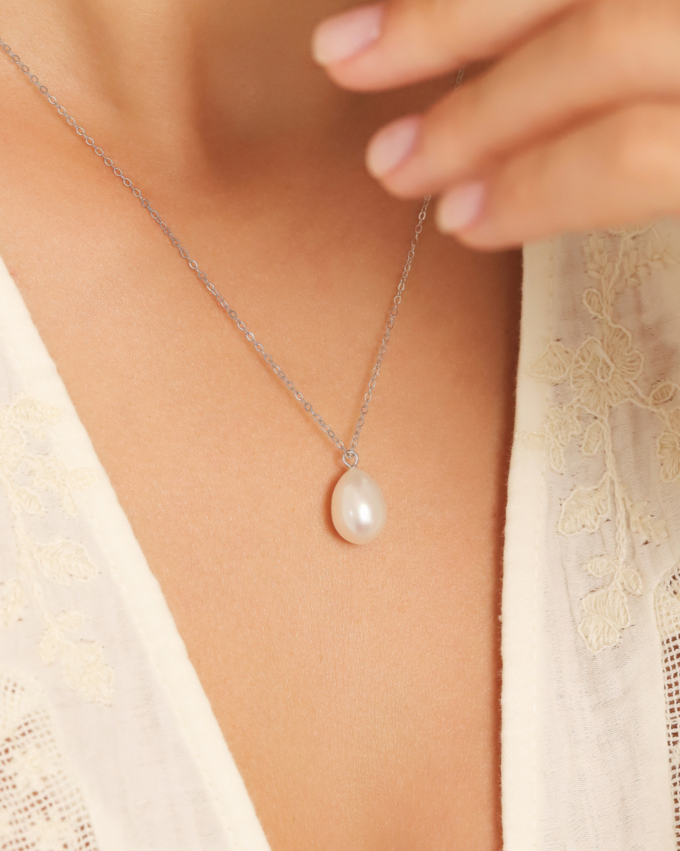 Large Pearl Pendant Necklace in Sterling Silver