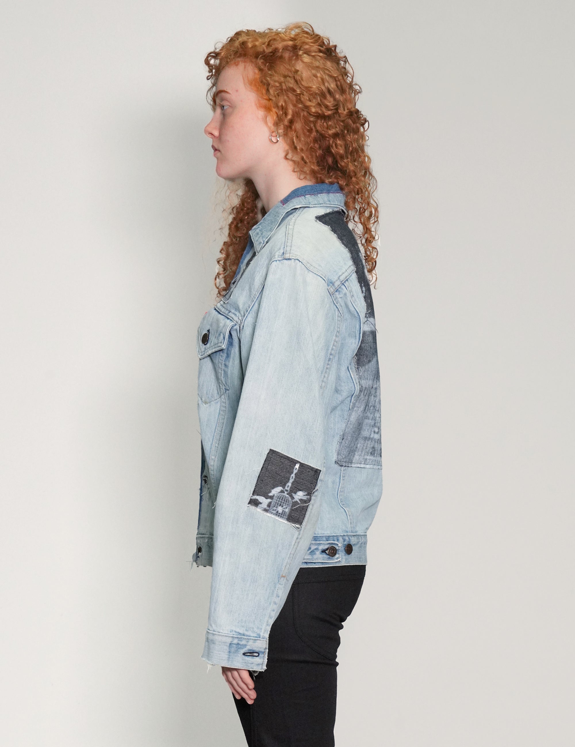 Vintage Patched Denim Jacket in Light Blue